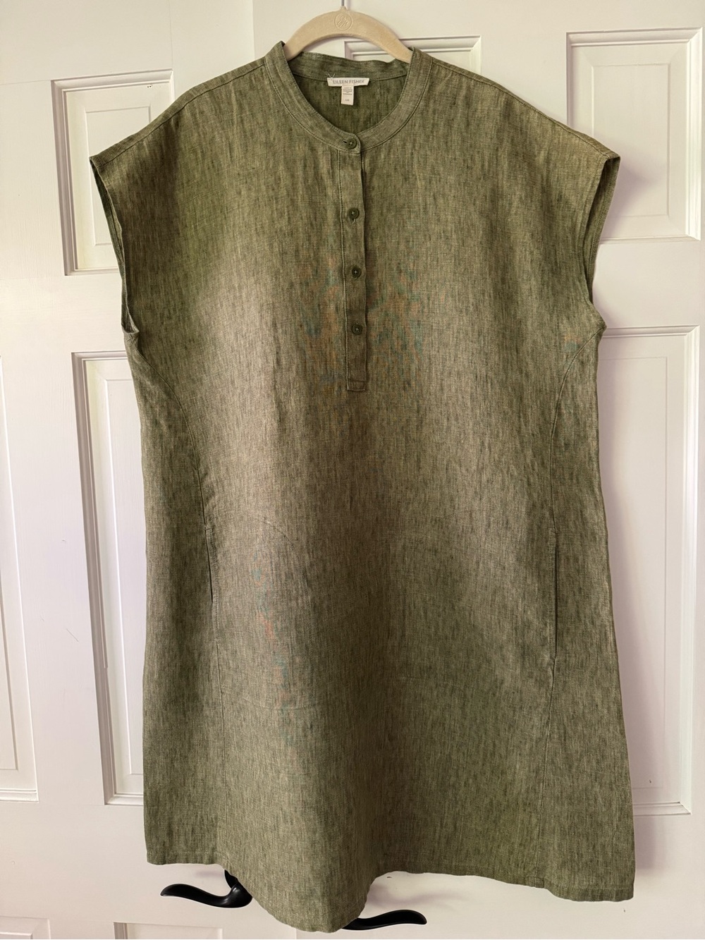 Eileen Fisher Sleeveless Shift Dress in Olive Green